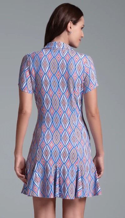 IBKUL Romina Print Short Sleeve Godet Dress