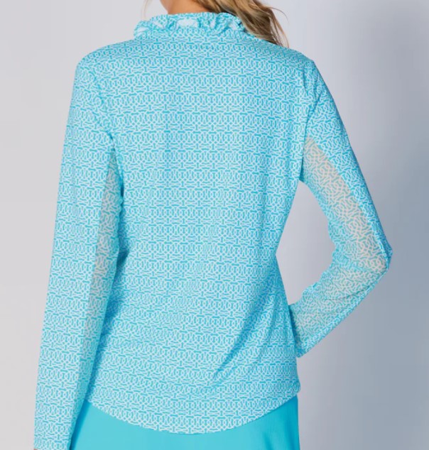 G Lifestyle Spring Long Sleeve Ruffle Top In Cubic Caribbean Turquoise