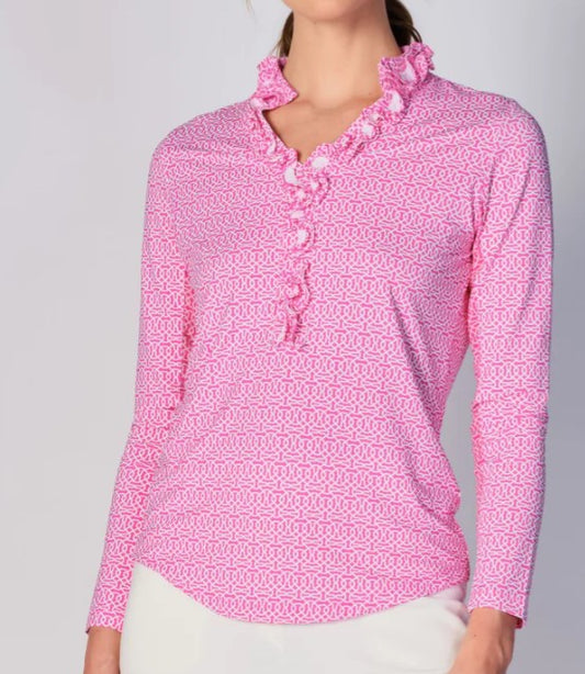 G Lifestyle Spring Long Sleeve Ruffle Top In Cubic Pink
