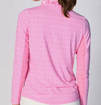 G Lifestyle Spring Long Sleeve Ruffle Top In Cubic Pink
