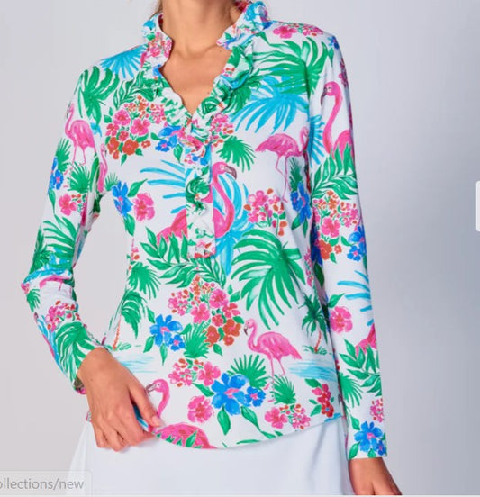 G Lifestyle Spring Ruffle V Neck Top In Flamingo