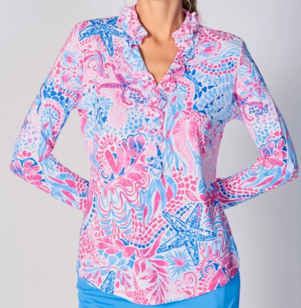 G Lifestyle Spring Ruffle V Neck Top In Starfish