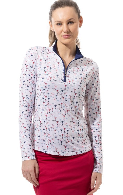 SanSoleil SOLCOOL LONGSLEEVE PRINT MOCK TOP