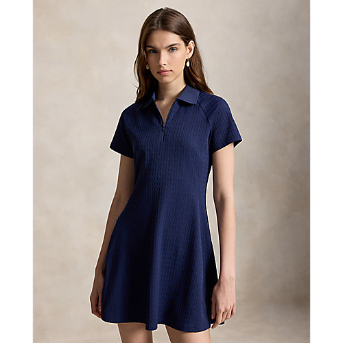 Ralph Lauren RLX SHORT-SLEEVE ACTIVE CABLE KNIT POLO DRESS W/ FLOUNCY SKORT