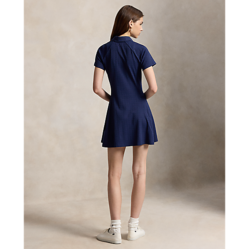 Ralph Lauren RLX SHORT-SLEEVE ACTIVE CABLE KNIT POLO DRESS W/ FLOUNCY SKORT