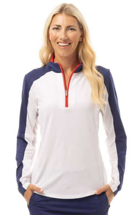 SanSoleil SunGlow Long Sleeve Zip Mock Color Block (Multiple Colors)