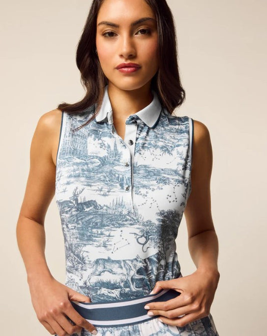 GREYSON Huntress Toile Sleeveless Scarlett Polo