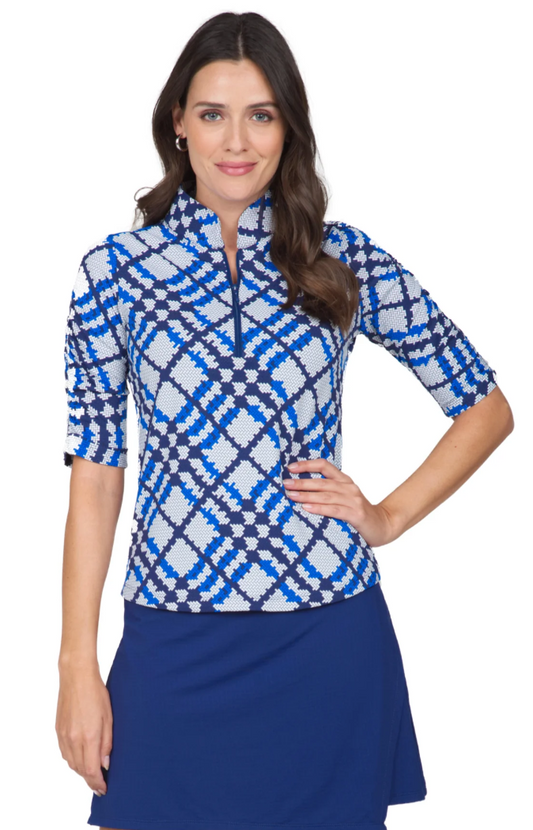 IBKUL Sonika Print Ruched Elbow Length Sleeve Top (Multiple Colors)