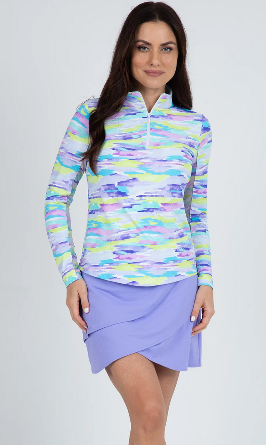 IBKUL Jessie Print Long Sleeve Mock Neck Top (Multiple Colors)