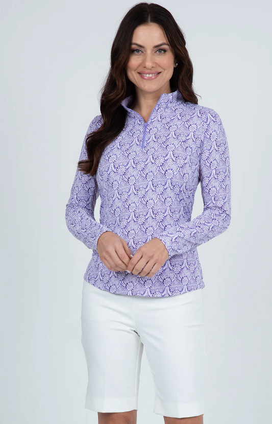 IBKUL Leslie Print Long Sleeve Mock Neck Top