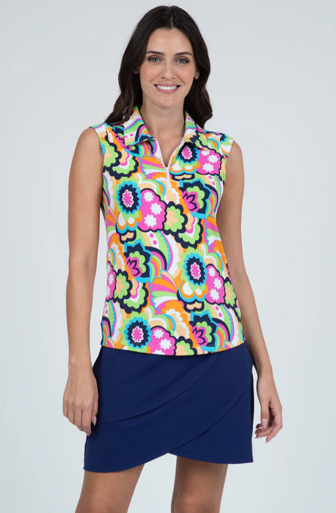 IBKUL Yolanda Print Sleeveless Polo