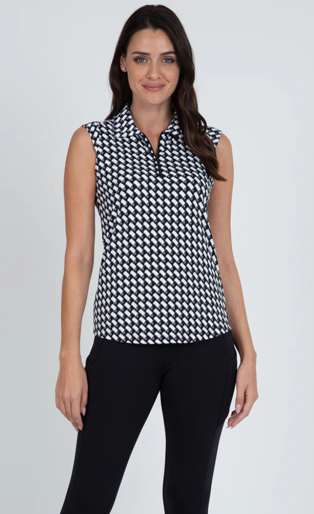 IBKUL Brooke Print Sleeveless Polo