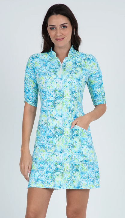 IBKUL Kathy Print Ruched Elbow Length Sleeve Dress (Multiple Colors)