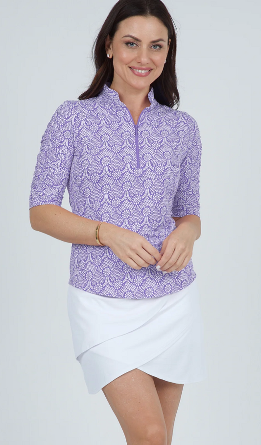 IBKUL Leslie Print Ruched Elbow Length Sleeve Top