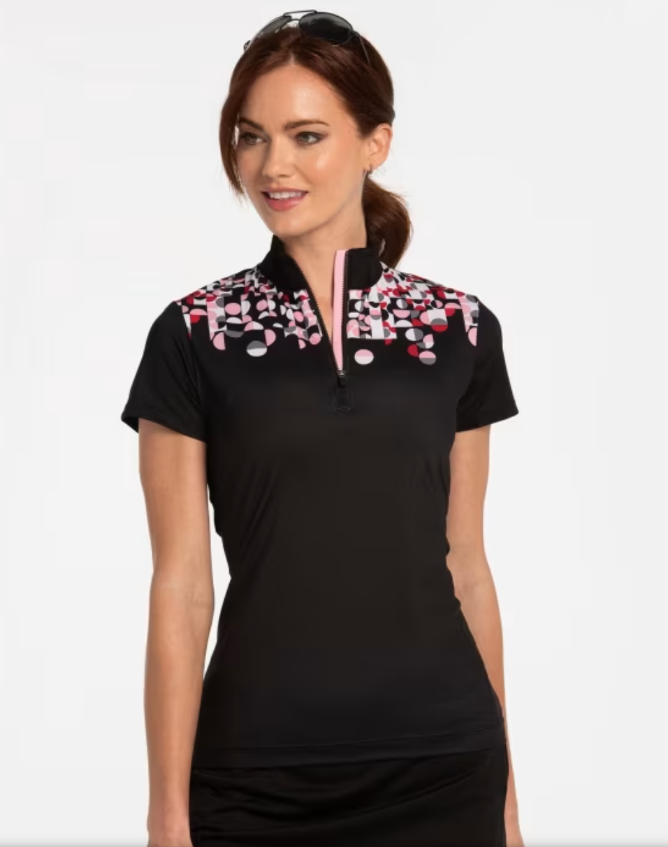 EPNY PATTERN PLAY GEO PRINT CAP SLEEVE MOCK POLO