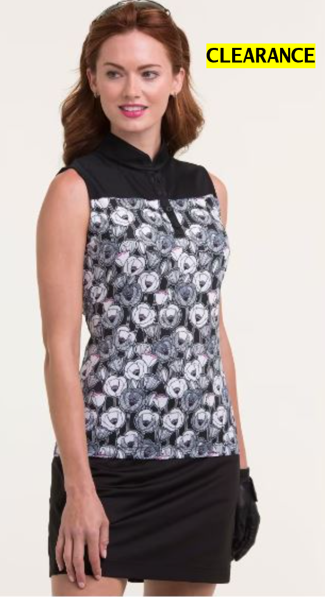 EPNY On The Dot Sleeveless Floral Mandarin Polo