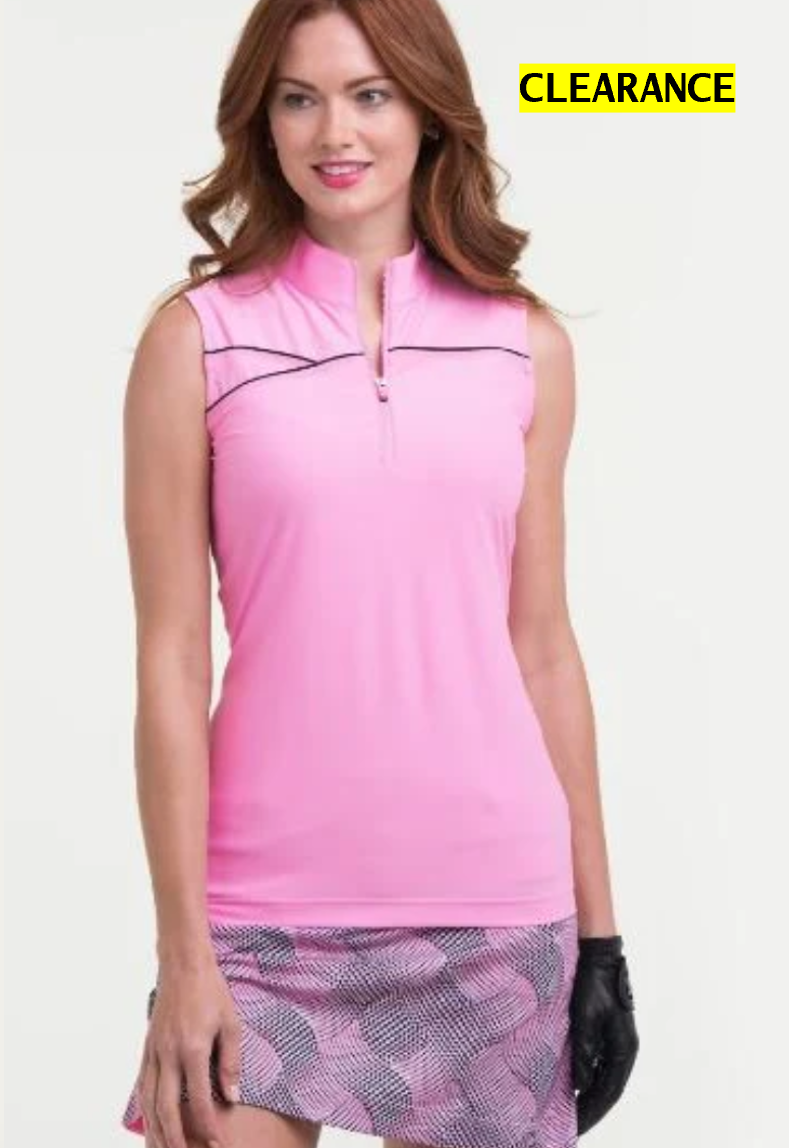 EPNY On The Dot Sleeveless Zip Mock Polo w/ Trim