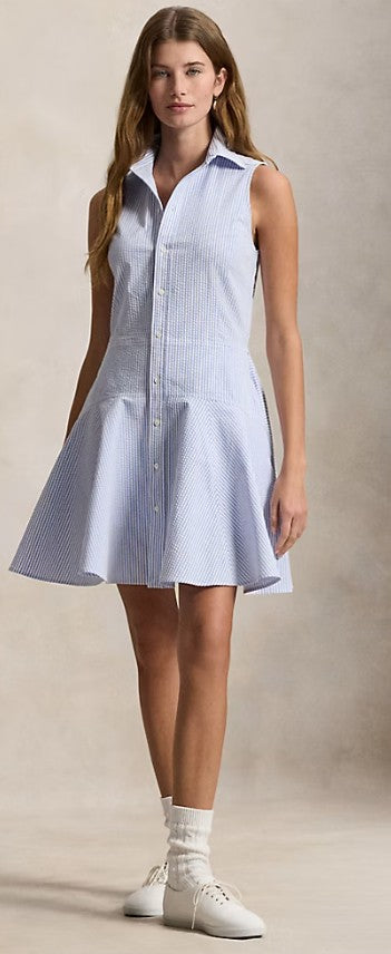 Ralph Lauren RLX SLEEVELESS SEERSUCKER WOVEN FIT AND FLARE POLO DAY DRESS