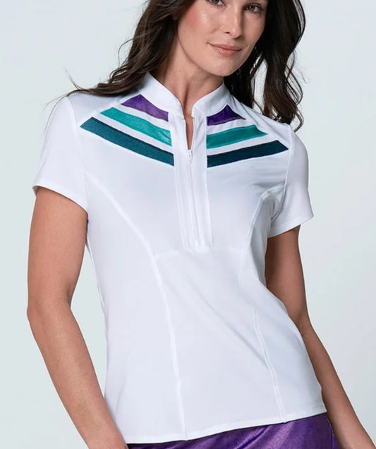 Lucky in Love SHIMMER Mock Neck Zip Short Sleeve