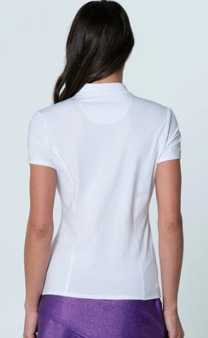 Lucky in Love SHIMMER Mock Neck Zip Short Sleeve