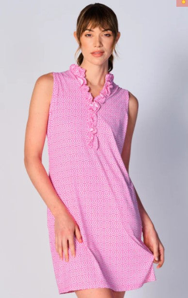 G Lifestyle Sleeveless Double Ruffle Sun Dress Cubic Pink