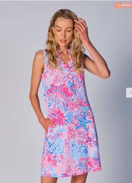 G Lifestyle Spring Sleeveless Double Ruffle Sun Dress Starfish Pink