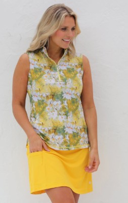 FAMARA DAISIES Sleeveless Mock Golf Shirt