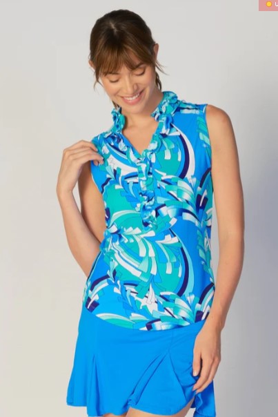 G Lifestyle Spring Sleeveless Ruffle Top In Blue St Barths