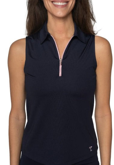 Golftini Sleeveless Contrast Zip Polo (Multiple Colors)