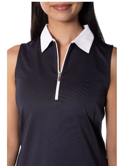 Golftini Sleeveless Contrast Zip Polo (Multiple Colors)