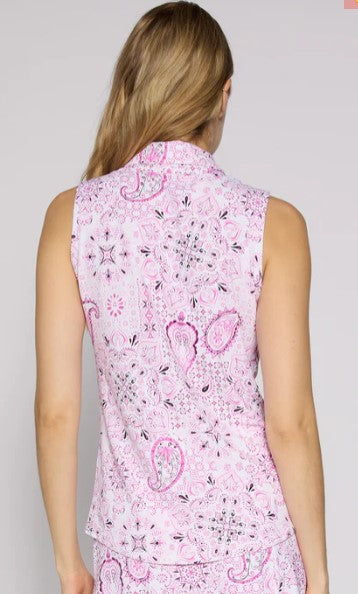 G Lifestyle MOODBOARD Sleeveless Zip Polo in Pink Paisley