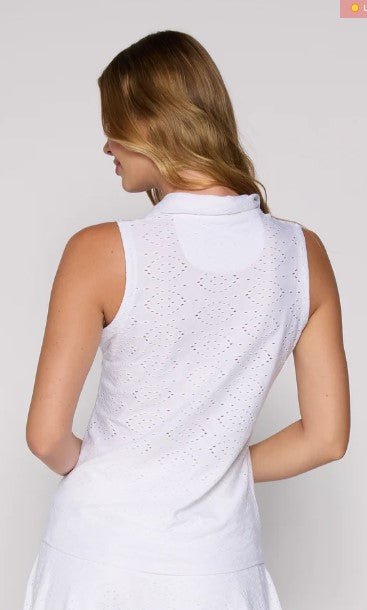 G Lifestyle MOODBOARD Sleeveless Zip Polo in White Eyelet