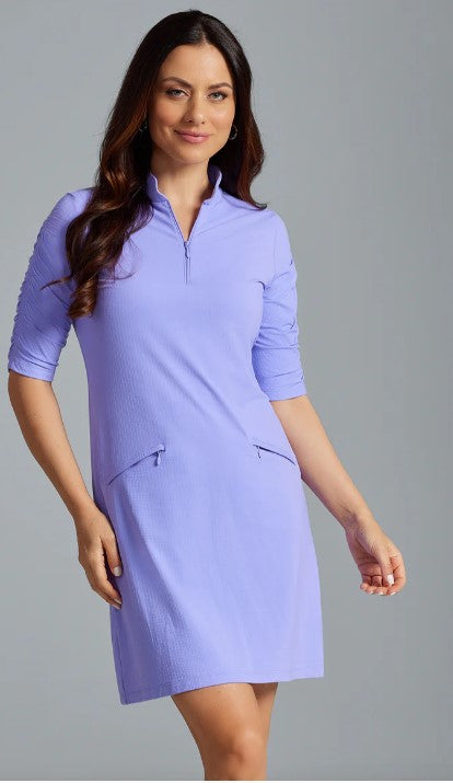 IBKUL Solid Ruched Elbow Sleeve Dress (Multiple Colors)