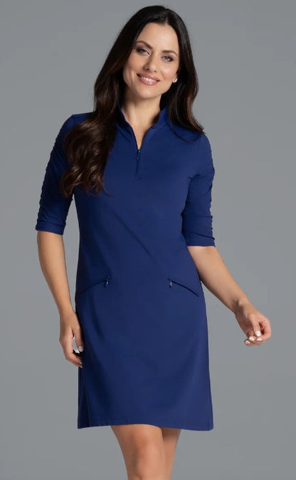 IBKUL Solid Ruched Elbow Sleeve Dress (Multiple Colors)