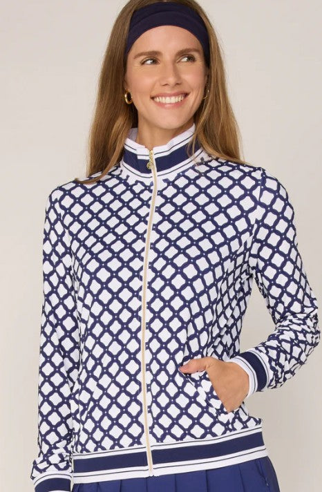 G Lifestyle Striped Trim Performance Zip Jacket in Circle Navy