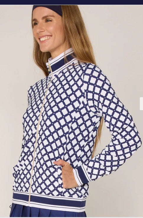 G Lifestyle Striped Trim Performance Zip Jacket in Circle Navy