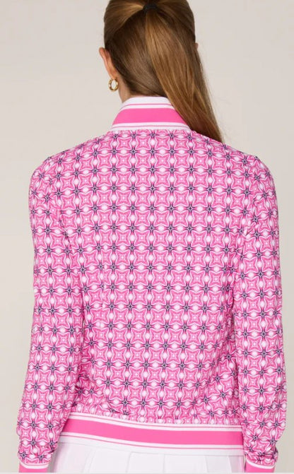 G Lifestyle Striped Trim Performance Zip Jacket in Pink Petite Tile