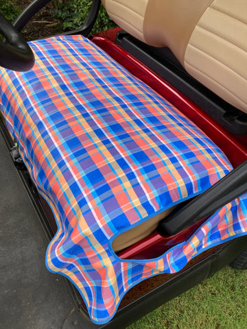 Birdie Balou Summer Plaid Orange Blue Golf Cart Seat Cover