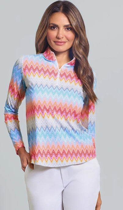 IBKUL Susan Print Long Sleeve Mock Neck Top (Multiple Colors)