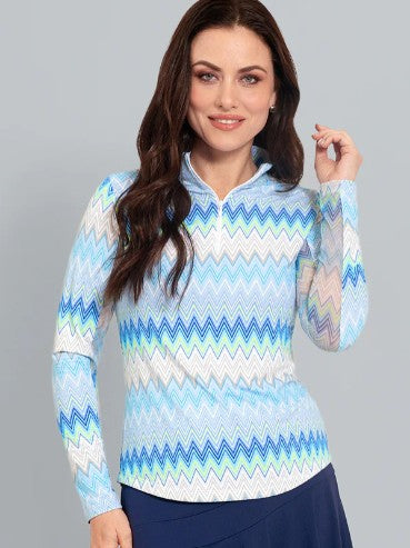 IBKUL Susan Print Long Sleeve Mock Neck Top (Multiple Colors)