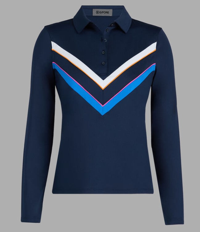 G/FORE APPAREL TECH JERSEY CHEVRON LONG SLEEVE POLO