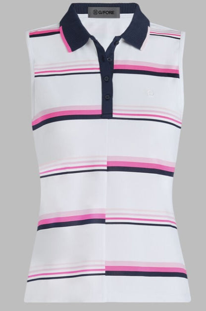 G/FORE APPAREL TECH PIQUÉ ENGINEERED STRIPE SLEEVELESS POLO