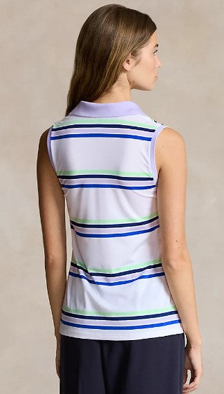 Ralph Lauren RLX Sleeveless Tailored Fit Polo Shirt in White/Navy Striped