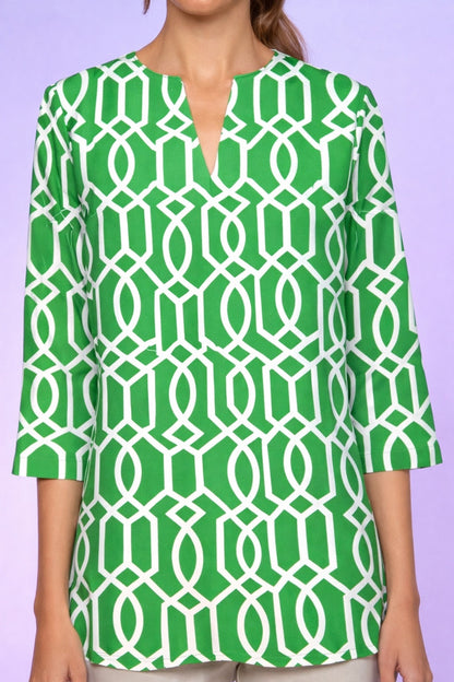 Katherine Way Boca Tiki Bar Tunic in Shamrock Green & White
