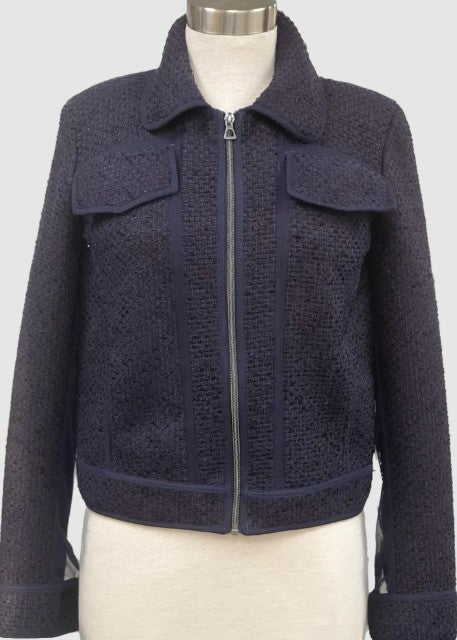 EPC Style Couture Tina Boucle Crop Navy Jacket with Lapel