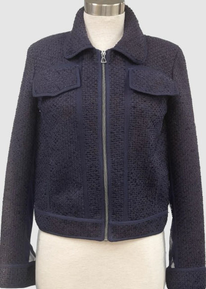 EPC Style Couture Tina Boucle Crop Navy Jacket with Lapel