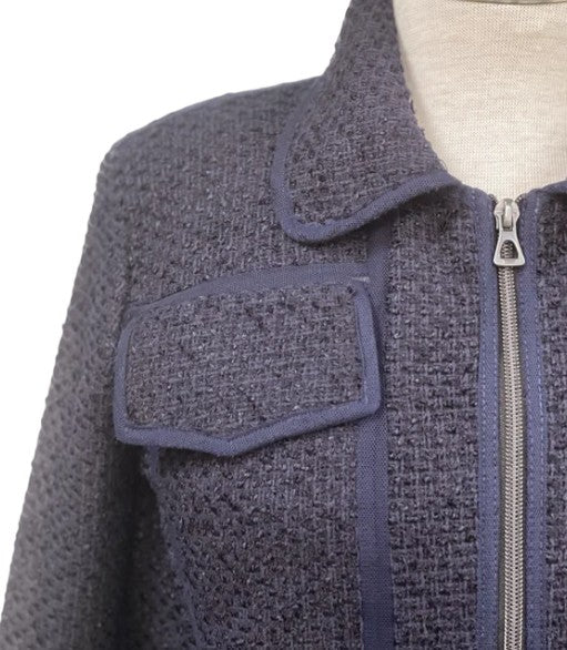 EPC Style Couture Tina Boucle Crop Navy Jacket with Lapel