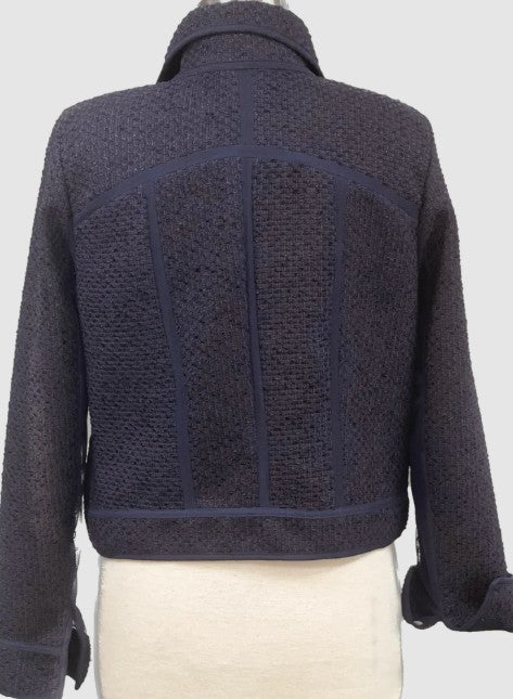 EPC Style Couture Tina Boucle Crop Navy Jacket with Lapel