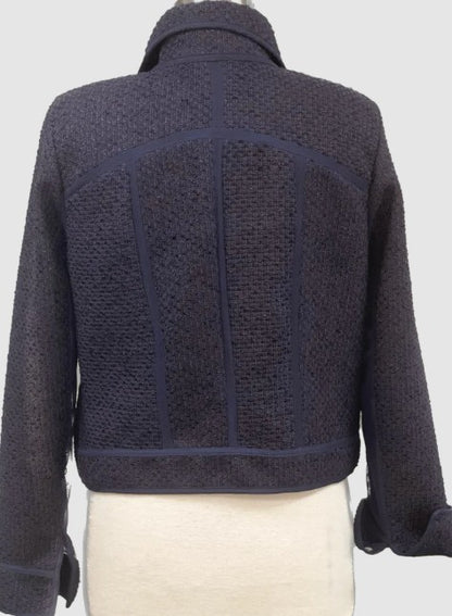 EPC Style Couture Tina Boucle Crop Navy Jacket with Lapel