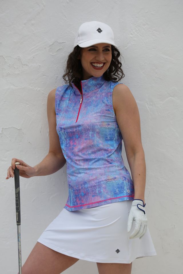 FAMARA FRAGMENTS Mock Collar Sleeveless Shirt